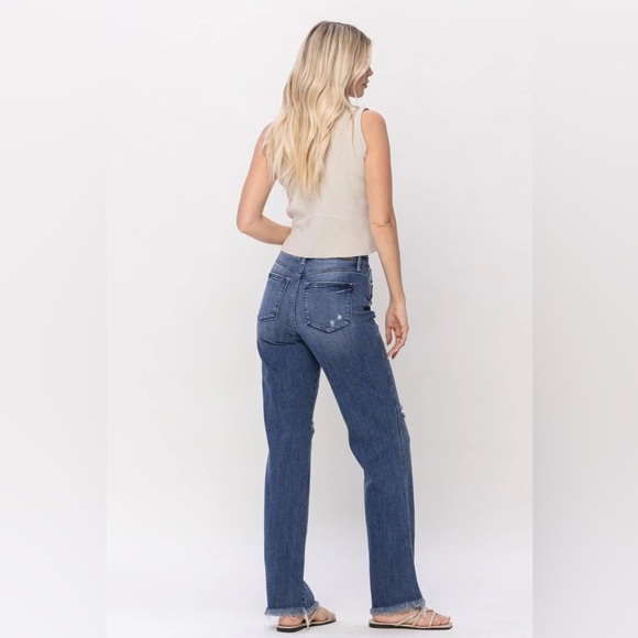 Judy Blue High Waist W/ Knee Destroy Straight Denim Jeans 82498 size 13/31 - Picture 9 of 9